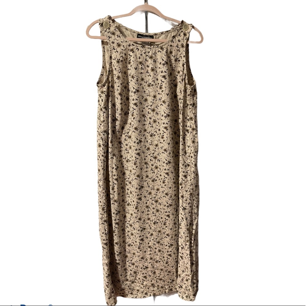 Vintage Linen floral cottage core midi dress